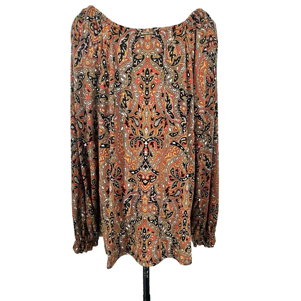 Michael Kors Women's Plus 2X‎ Blouson Shirt Paisley Ruched Chest Soft Knit NEW - Picture 3 of 12